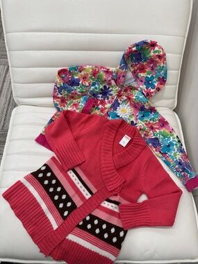 Girls Floral Hooded Jacket & Pink Cardigan Set